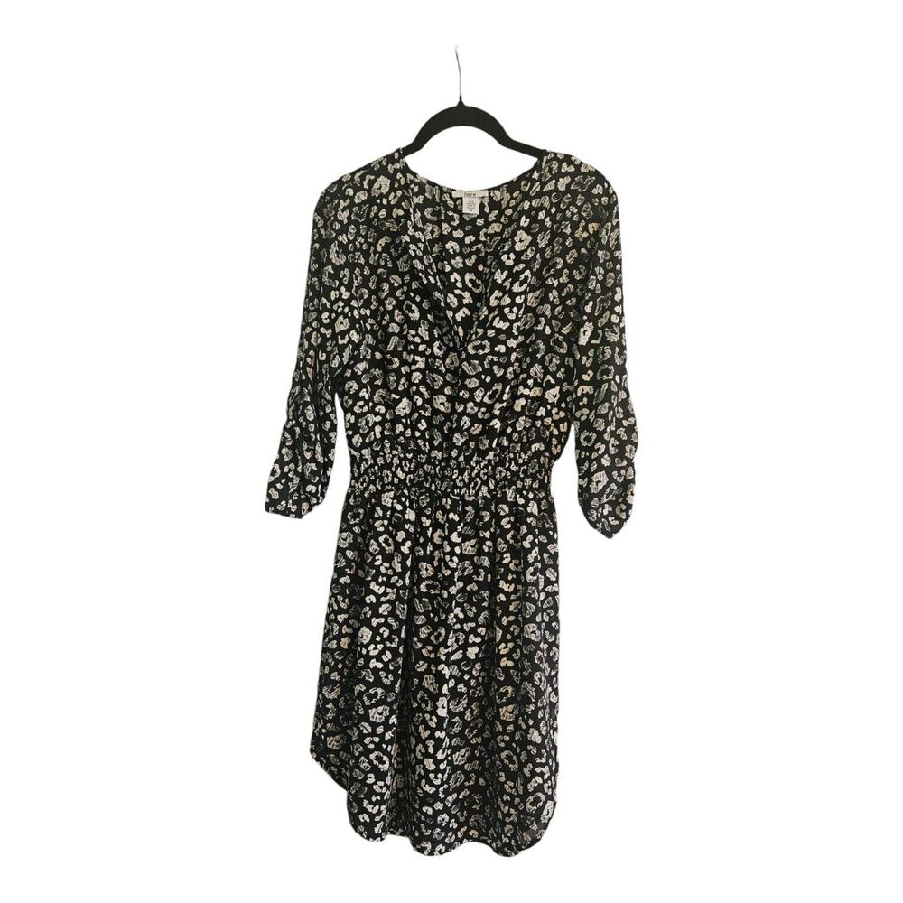 Bar III Animal Print Dress Size M Button Tab Sleeve Elastic Waist Curved Bottom